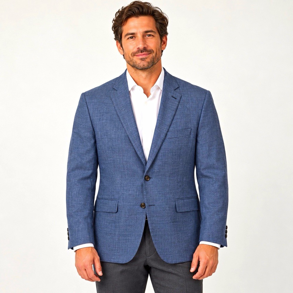 Lauren Ralph Lauren Mens 44R Blue Tweed Silk Wool 2Btn Notch Dbl Vent Jacket